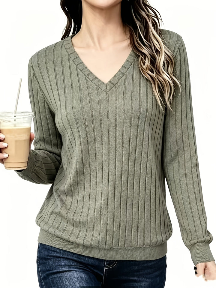 PULL CÔTELÉ COL V POUR FEMMES