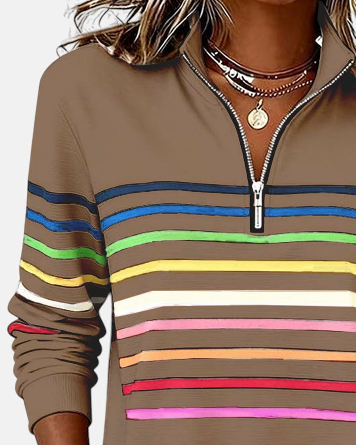 PULL RAYÉ À FERMETURE ÉCLAIR POUR FEMMES