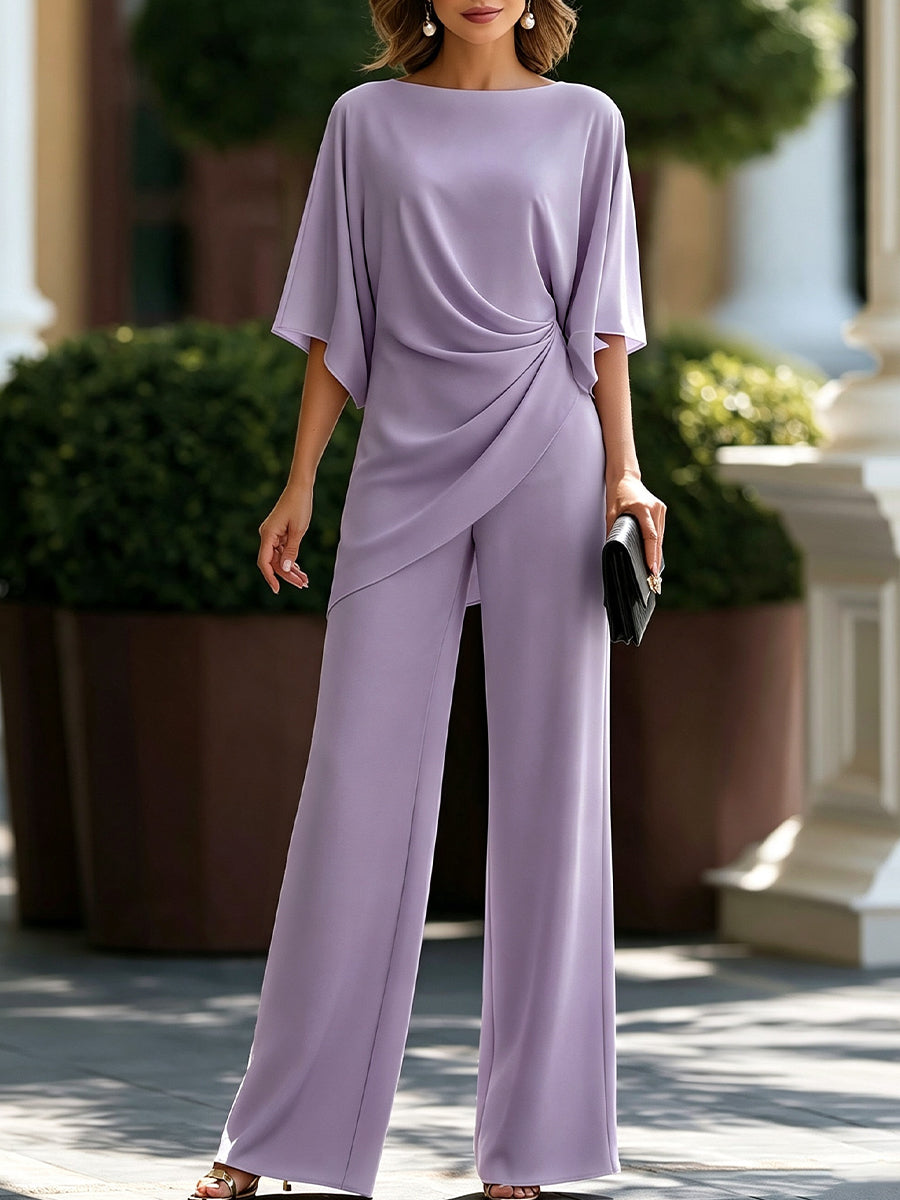 Adélaïde | Ensemble Drapé Haut et Pantalon Large – Lavande