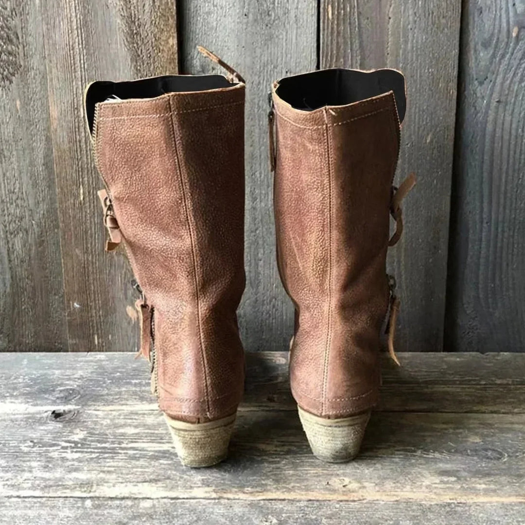 Pascaline | Bottines Mi-mollet en Cuir à Zip – vue de profil