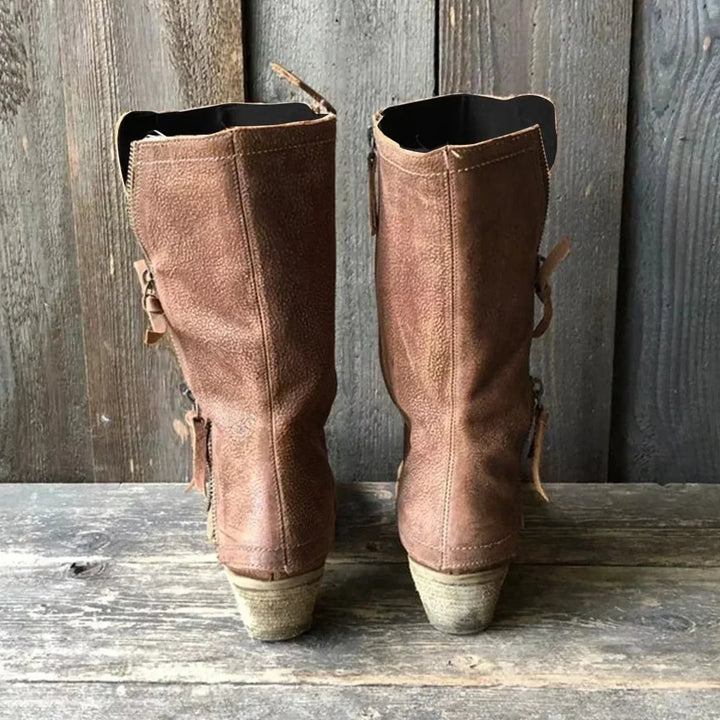 Pascaline | Bottines Mi-mollet en Cuir à Zip – vue de profil