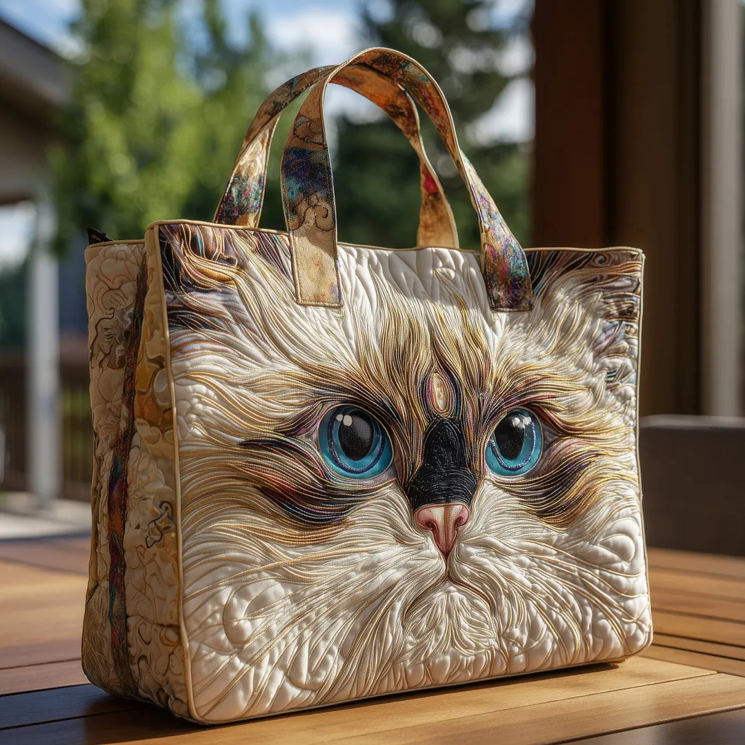 Sac Matelassé Chat Blanc aux Yeux Bleus