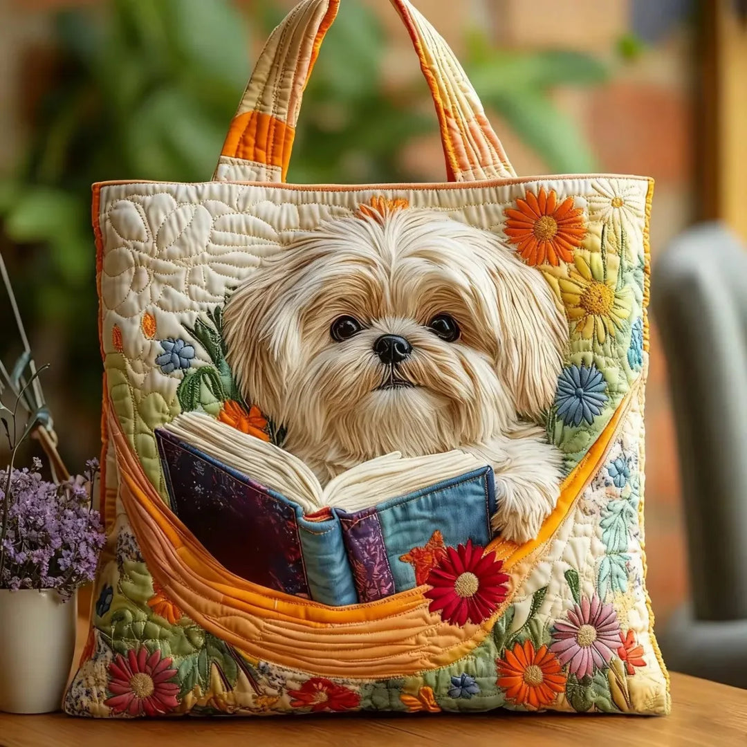 Sac Matelassé Shih Tzu, Livre et Fleurs