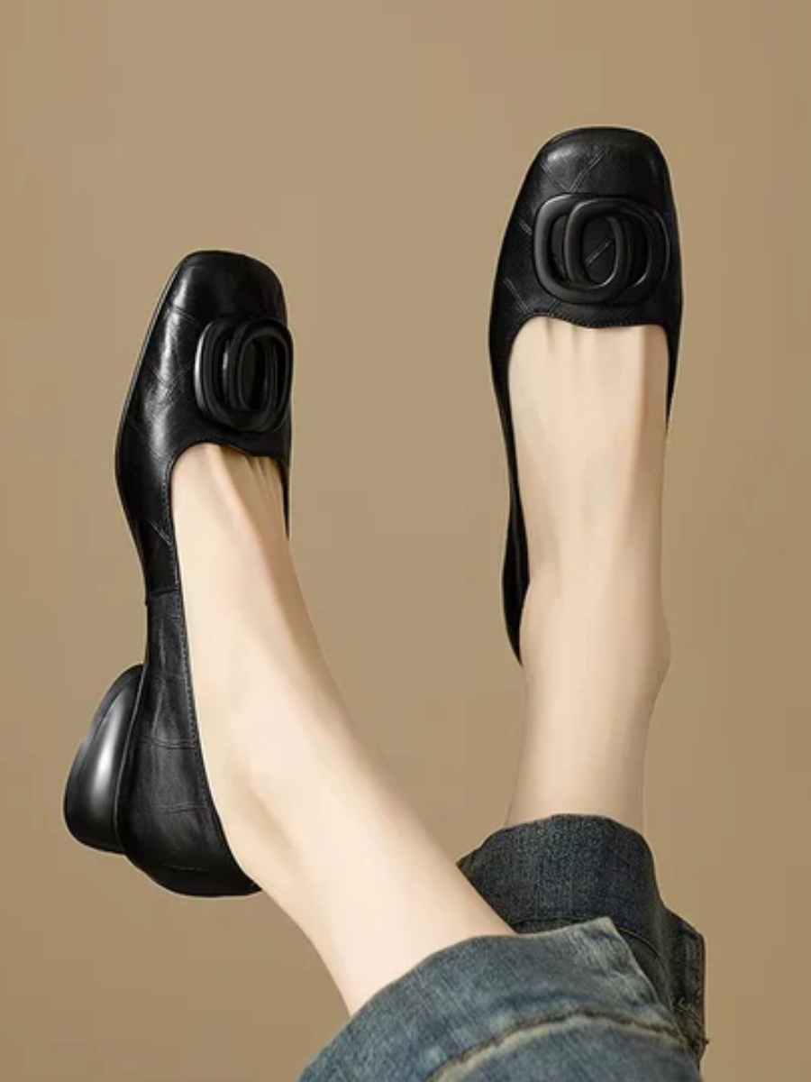 Huguette | Ballerines en Cuir à Bout Carré – Noir