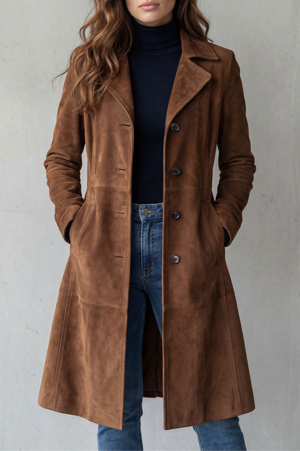 Armance | Manteau Long Effet Suédine – Marron