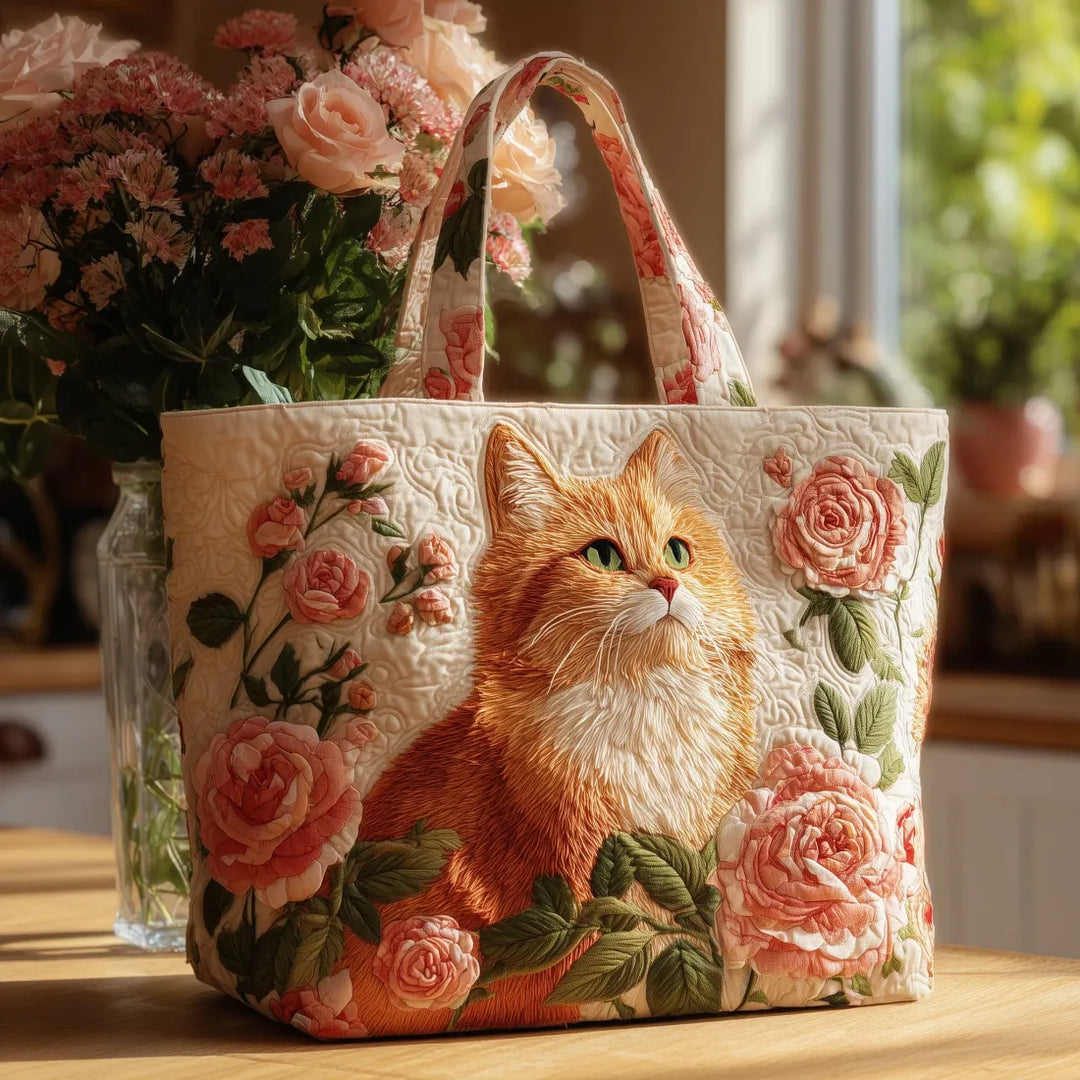 Sac Matelassé Chat Roux et Roses