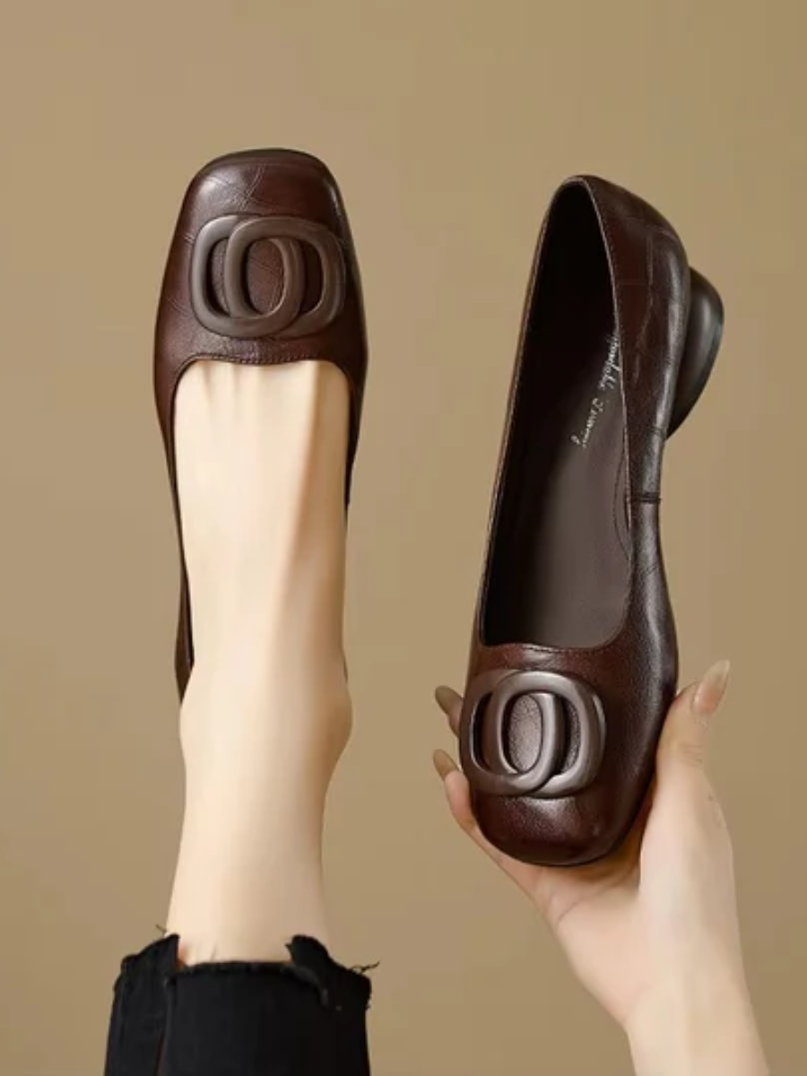 Huguette | Ballerines en Cuir à Bout Carré – Marron