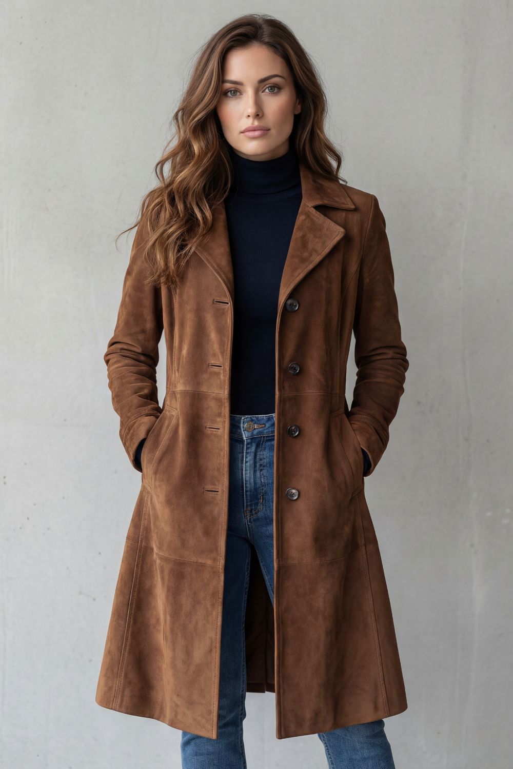 Armance | Manteau Long Effet Suédine – vue portée