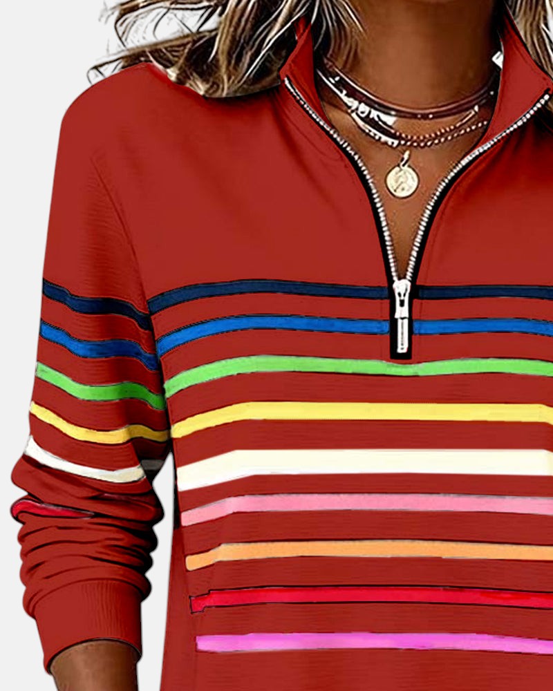 PULL RAYÉ À FERMETURE ÉCLAIR POUR FEMMES