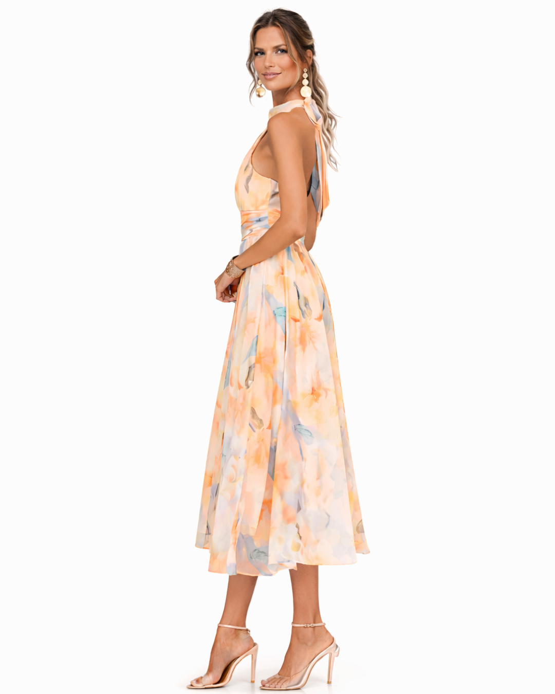 ROBE EN MOUSSELINE PÊCHE FLORAISON POUR FEMME