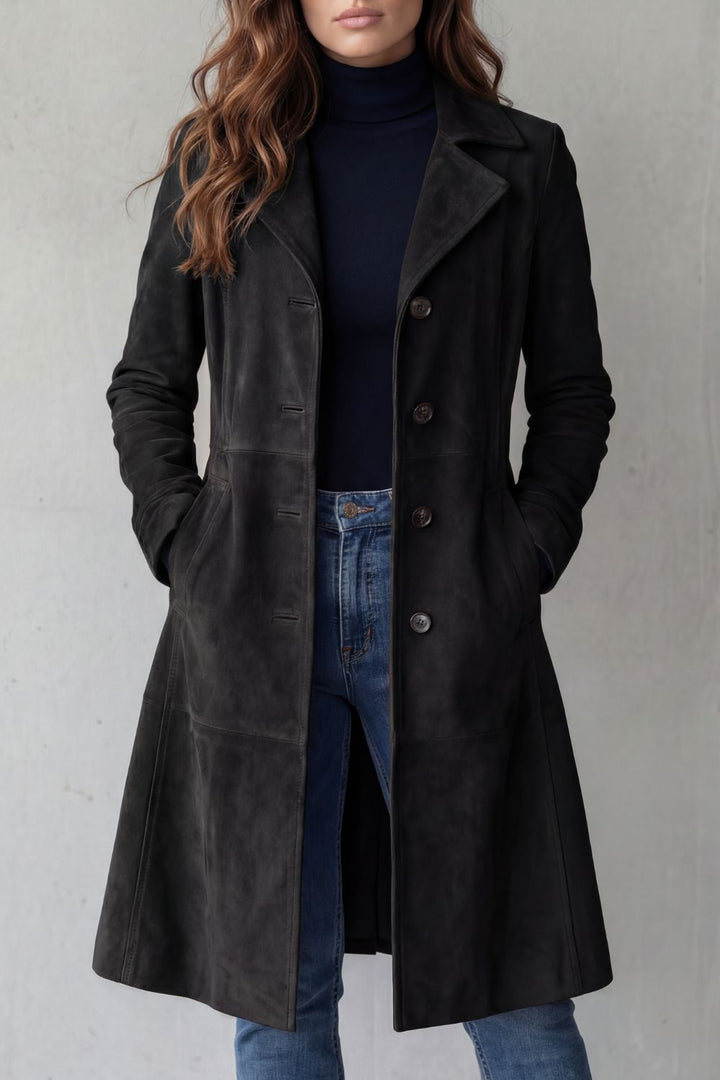 Armance | Manteau Long Effet Suédine – Noir