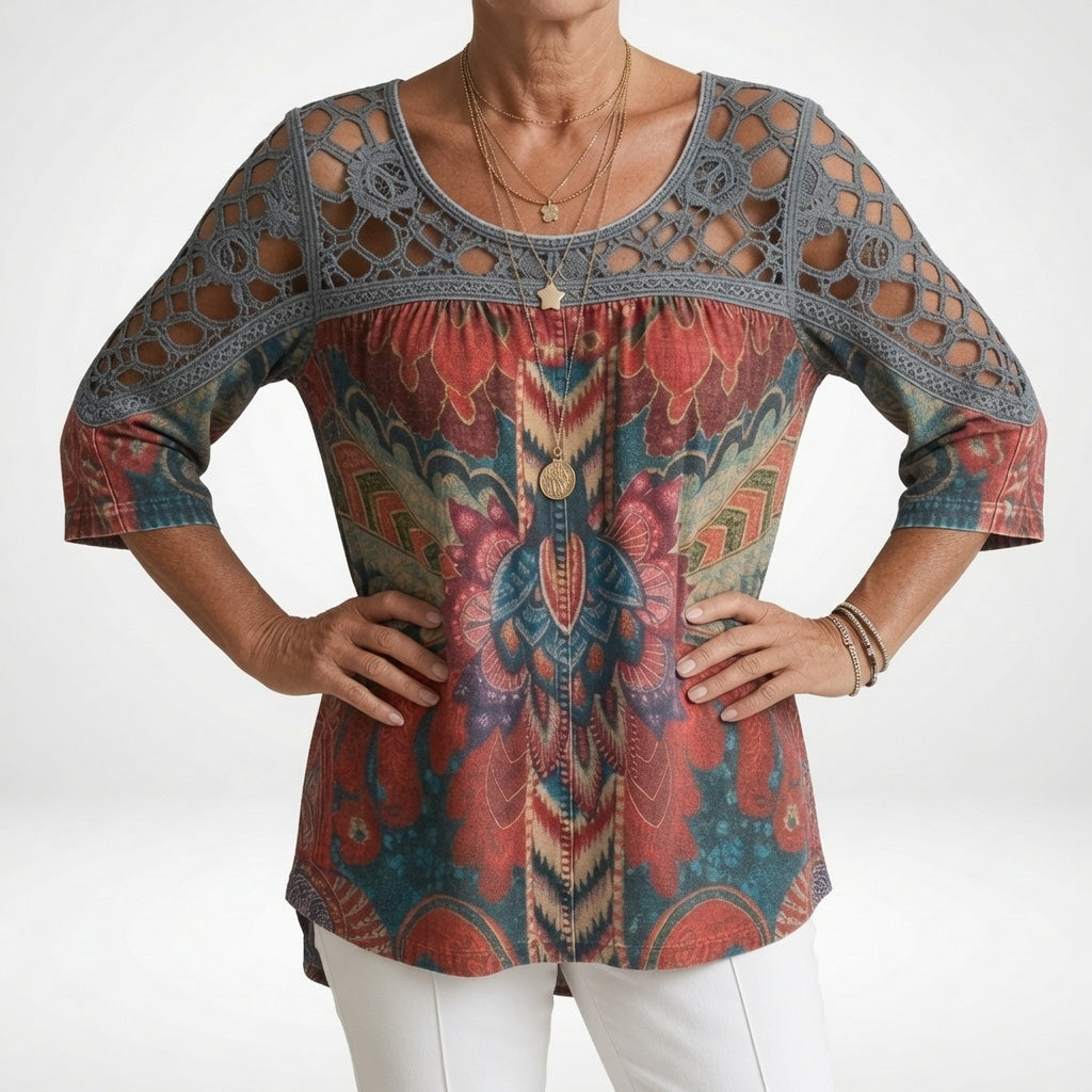 BLOUSE À IMPRIMÉ ETHNIQUE POUR FEMMES