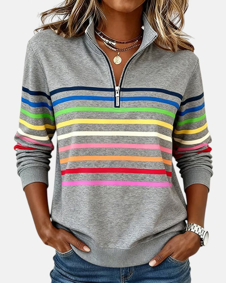 PULL RAYÉ À FERMETURE ÉCLAIR POUR FEMMES