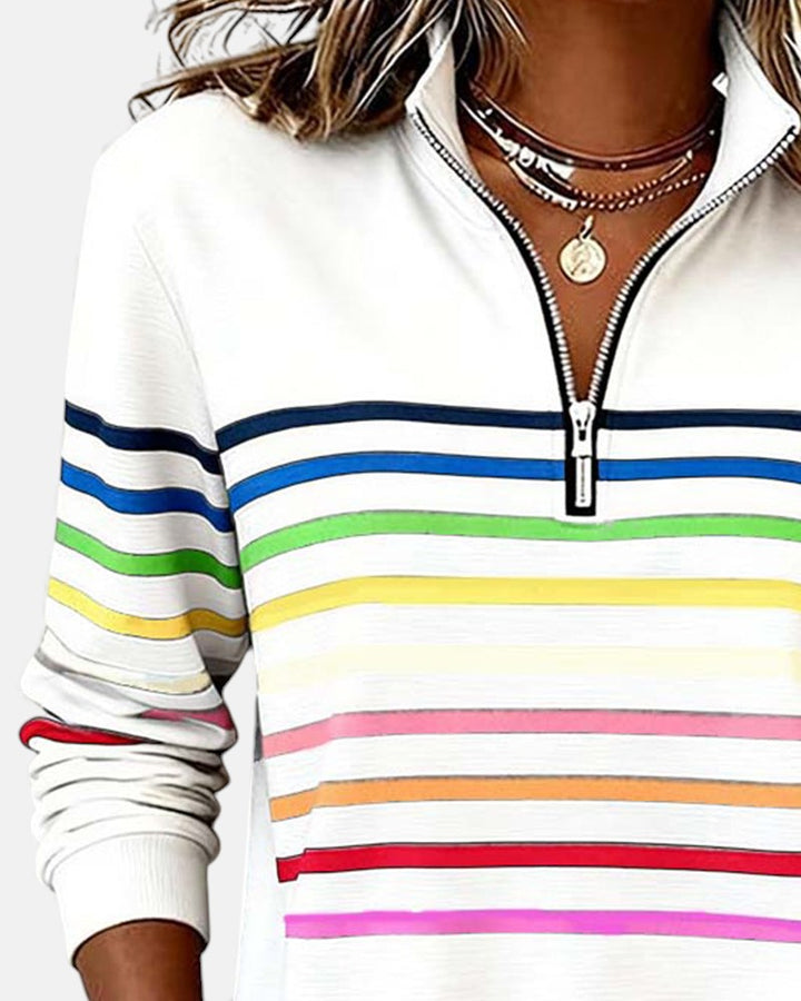 PULL RAYÉ À FERMETURE ÉCLAIR POUR FEMMES
