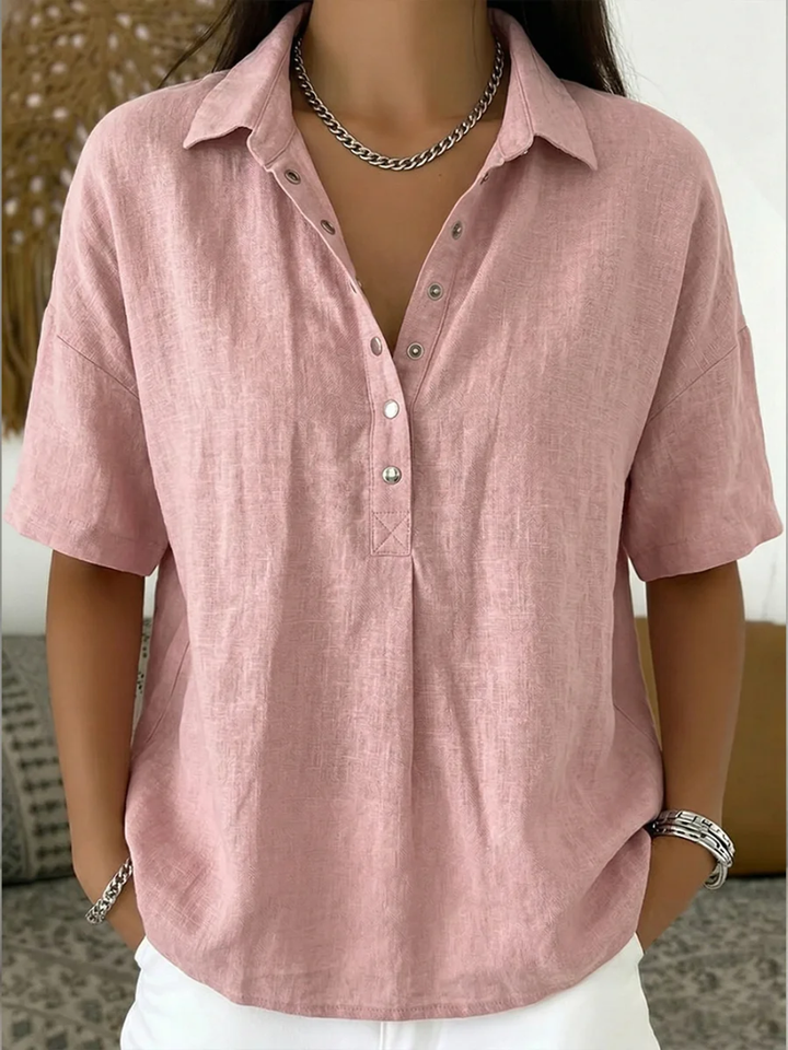 BLOUSE À COL EN V AVEC BOUTONS POUR FEMMES