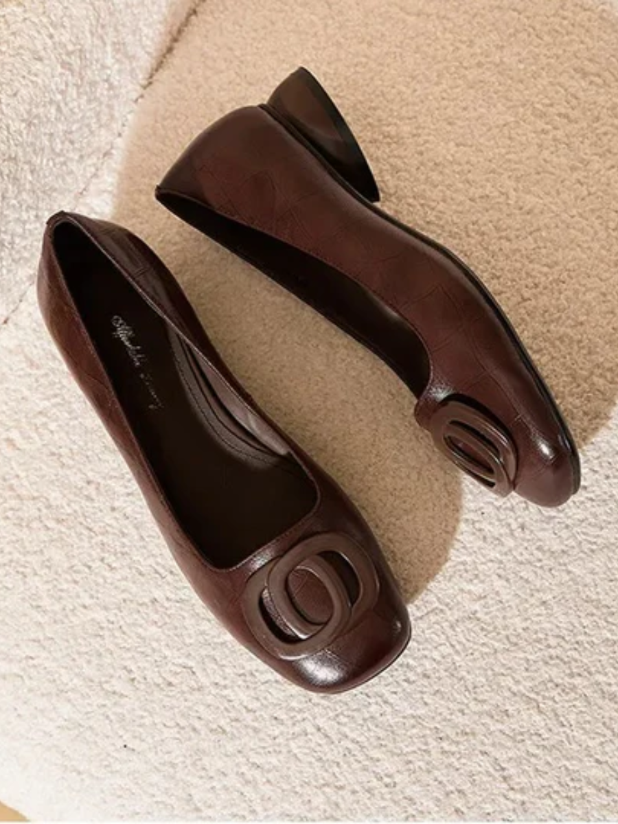 Huguette | Ballerines en Cuir à Bout Carré – semelle et profil