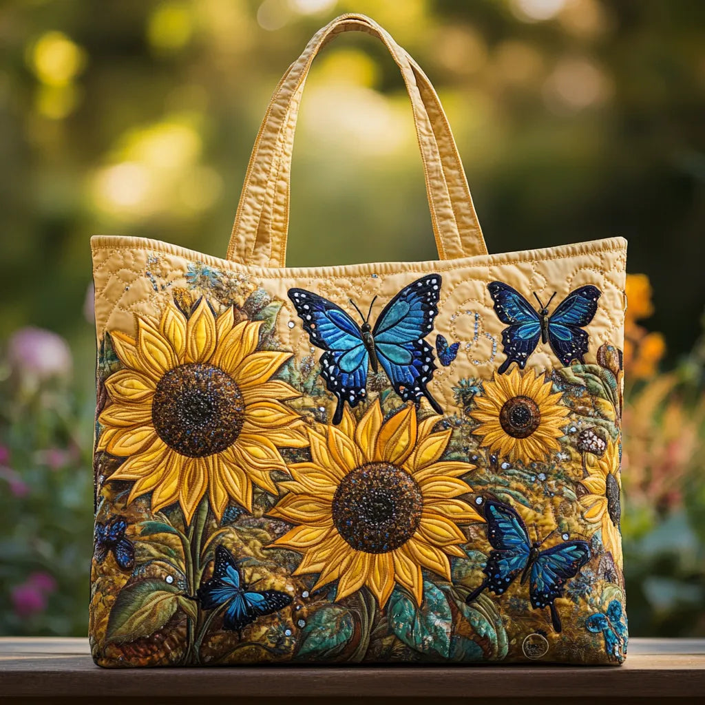 Sac Cabas Matelassé Tournesols et Papillons Bleus