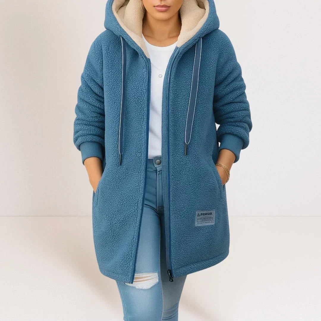 VESTE FLEECE LONGUE À CAPUCHE POUR FEMMES