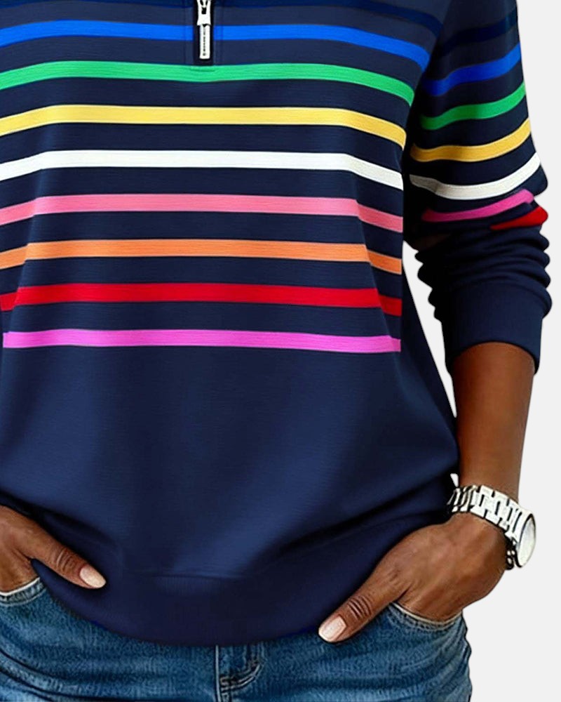PULL RAYÉ À FERMETURE ÉCLAIR POUR FEMMES