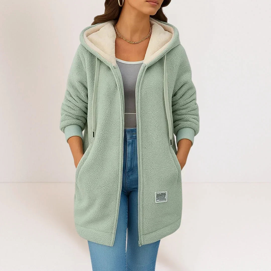 VESTE FLEECE LONGUE À CAPUCHE POUR FEMMES