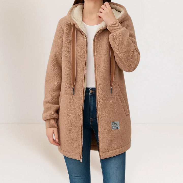 VESTE FLEECE LONGUE À CAPUCHE POUR FEMMES