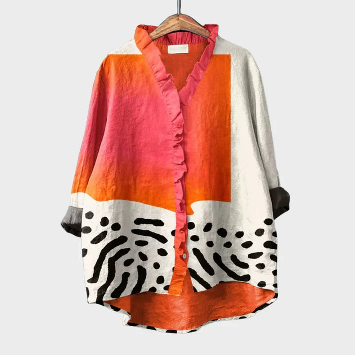 BLOUSE À COL V VOLANT SUR LE DEVANT POUR FEMME