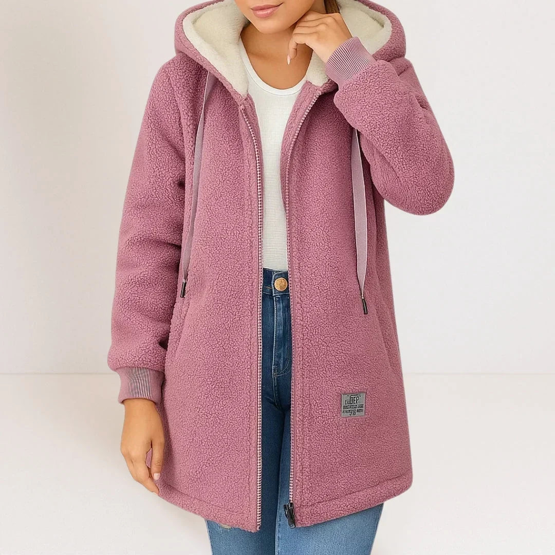 VESTE FLEECE LONGUE À CAPUCHE POUR FEMMES