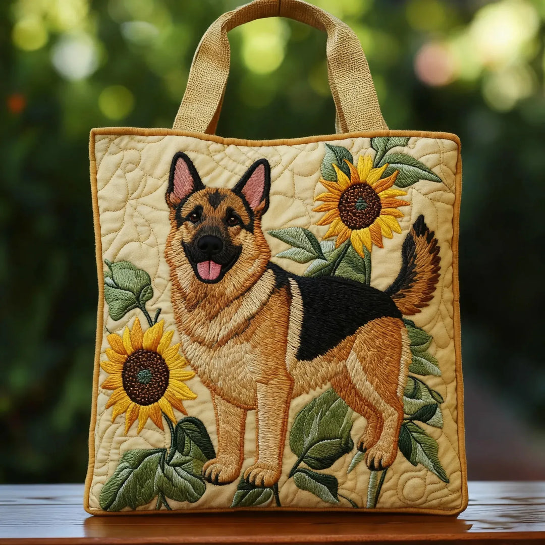 Sac Cabas Matelassé Berger Allemand et Fleurs