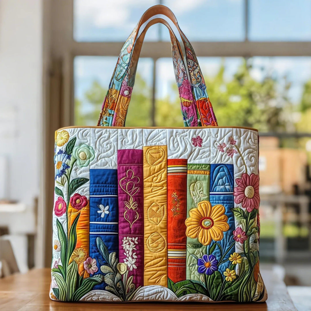 Sac Cabas Matelassé Fleurs et Bibliothèque