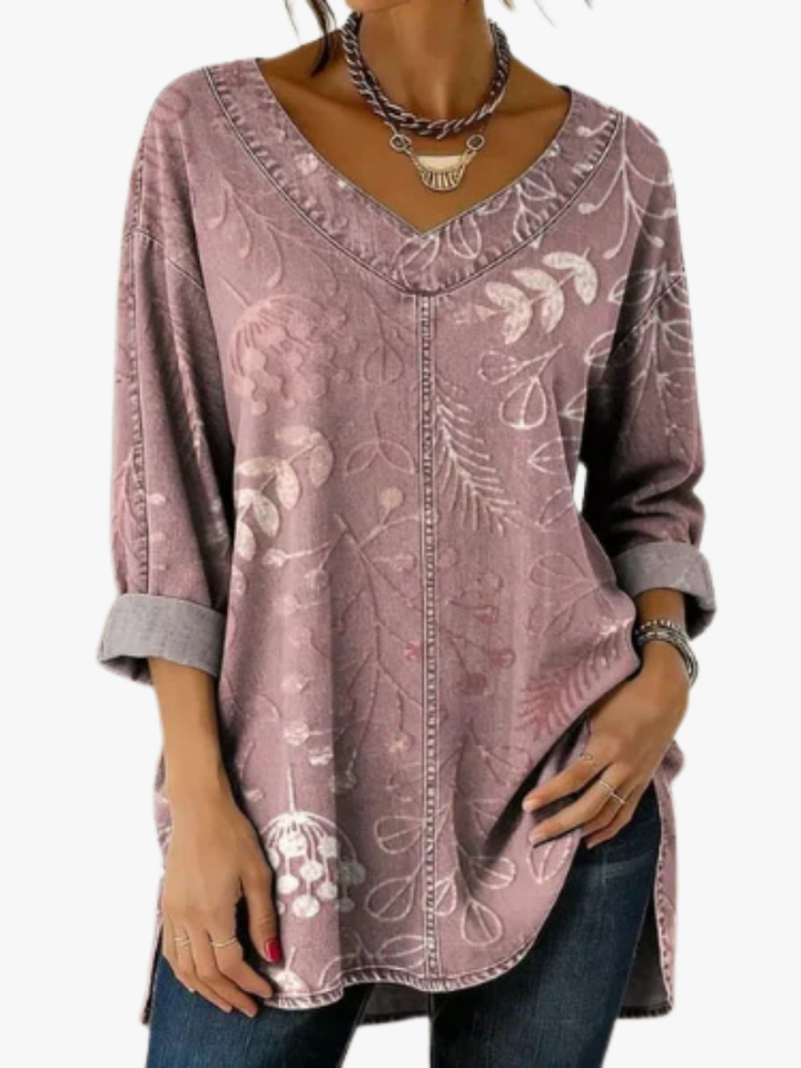 BLOUSE IMPRIMÉE COL V POUR FEMME