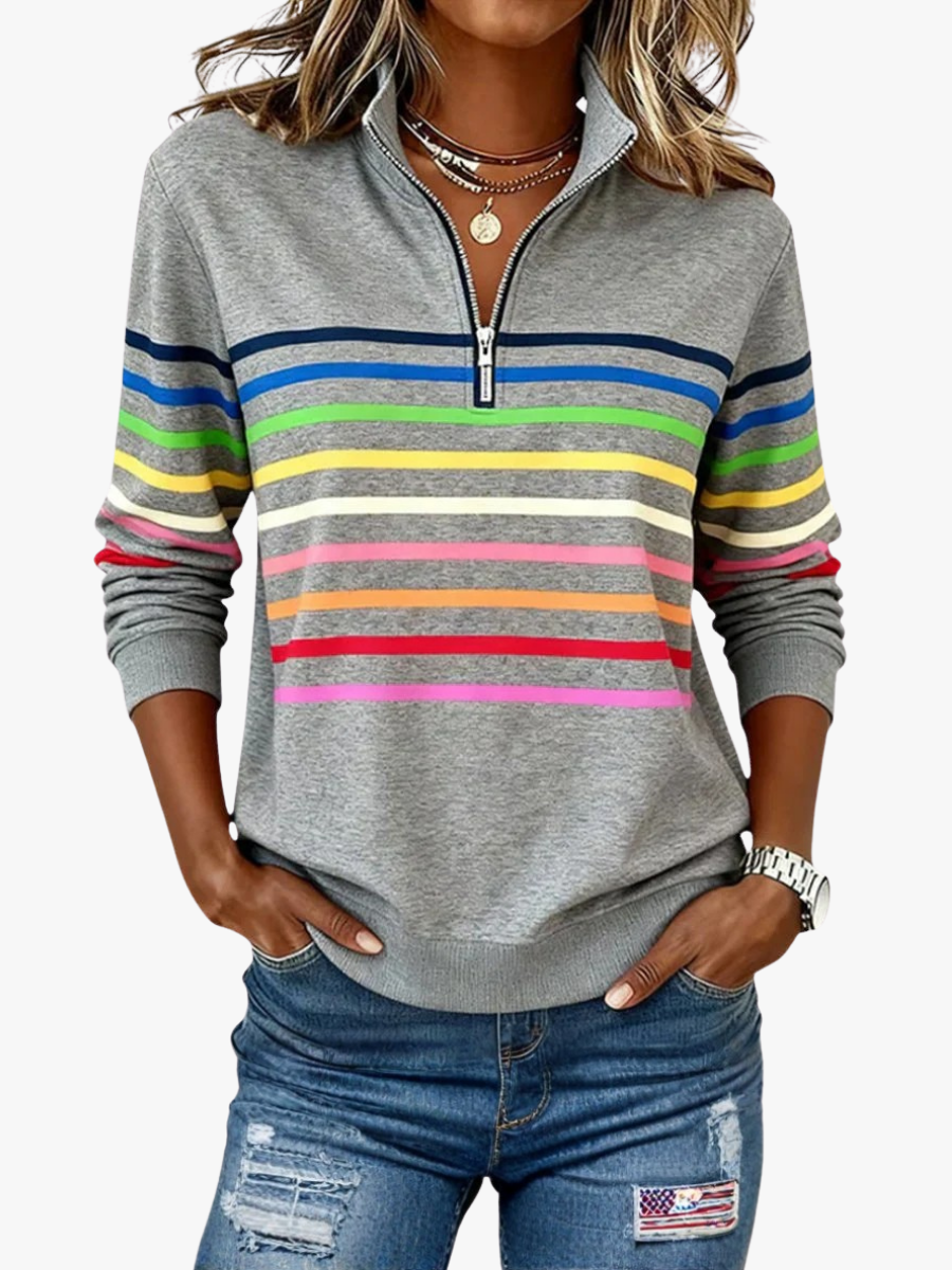 PULL RAYÉ À FERMETURE ÉCLAIR POUR FEMMES