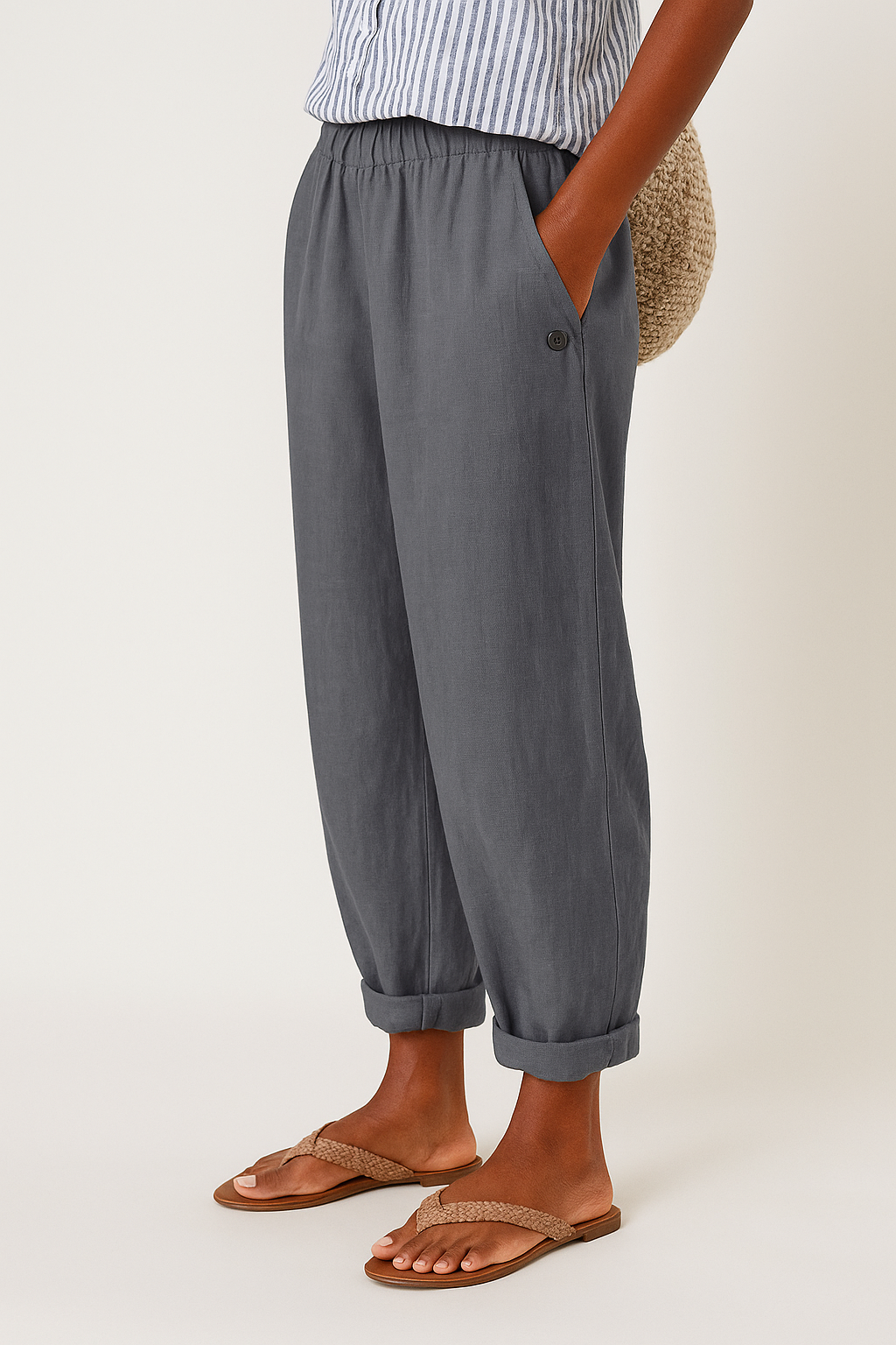 PANTALON FUSELÉ EN LIN MÉLANGÉ POUR FEMMES