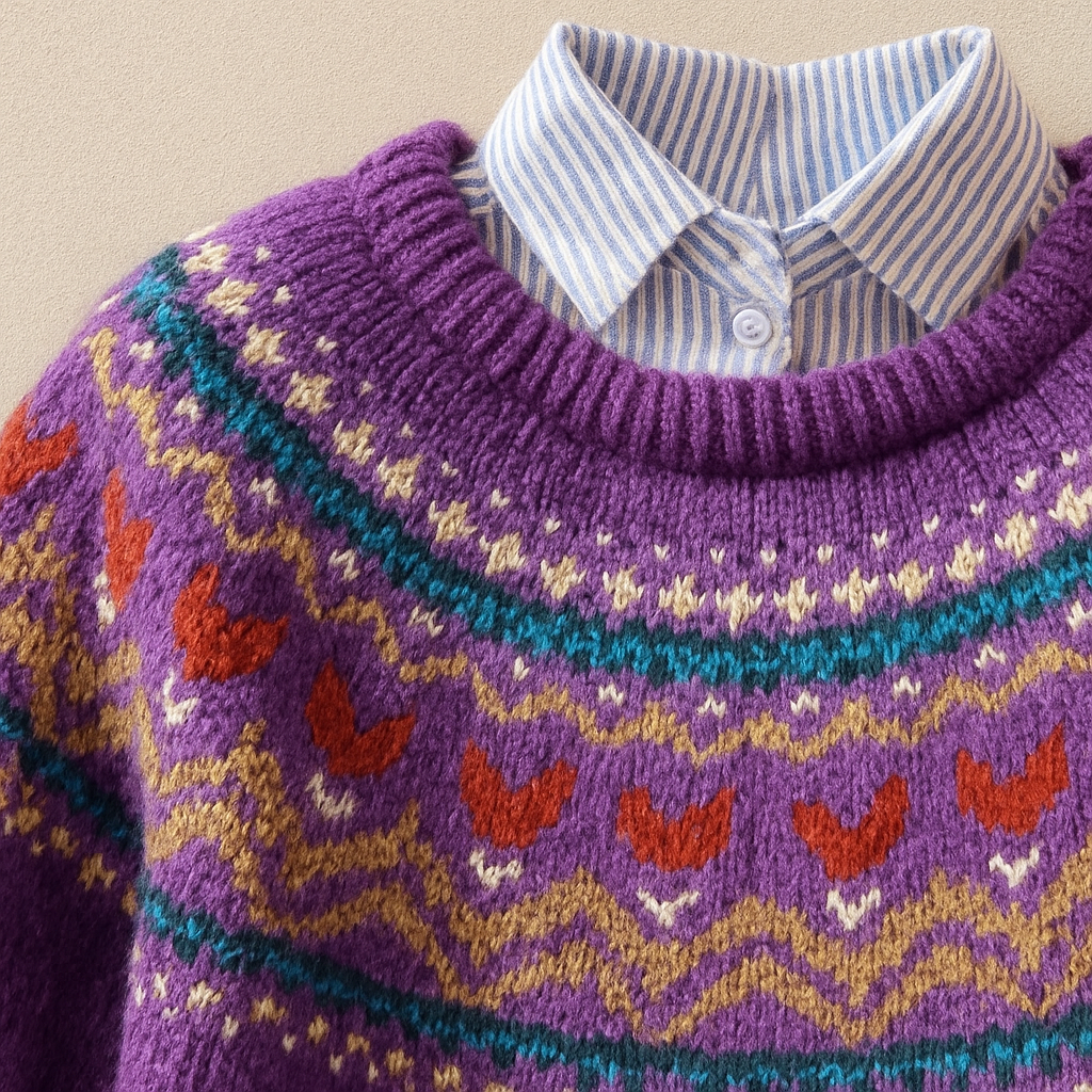 Pull Jacquard Violet Chaleureux Aveline