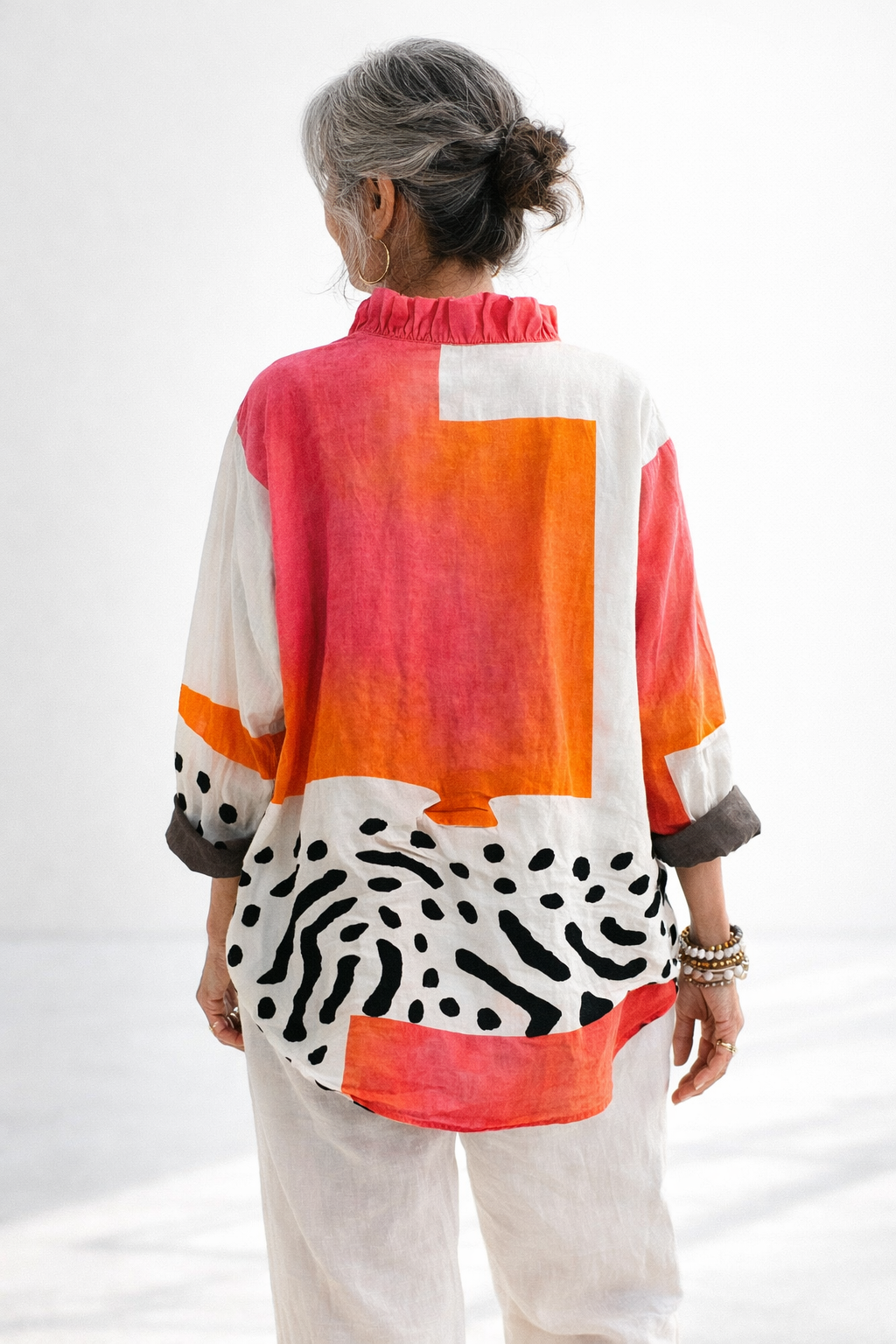BLOUSE À COL V VOLANT SUR LE DEVANT POUR FEMME