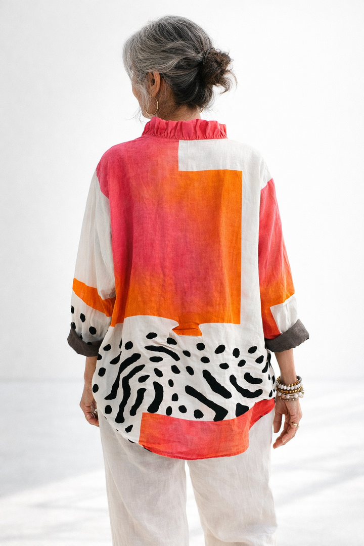 BLOUSE À COL V VOLANT SUR LE DEVANT POUR FEMME