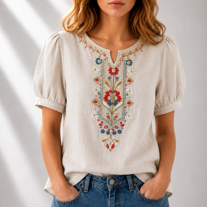 BLOUSE À BRODERIES FLORALES POUR FEMMES