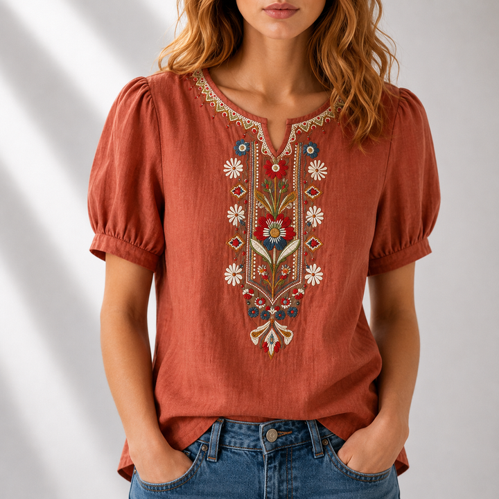 BLOUSE À BRODERIES FLORALES POUR FEMMES