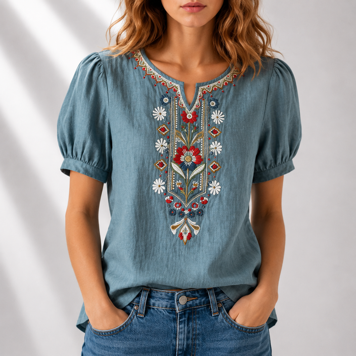 BLOUSE À BRODERIES FLORALES POUR FEMMES
