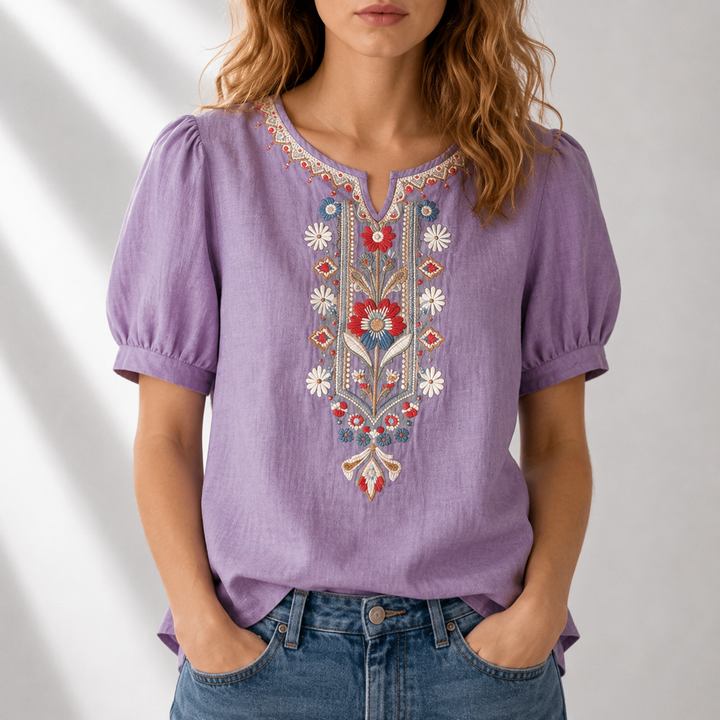 BLOUSE À BRODERIES FLORALES POUR FEMMES