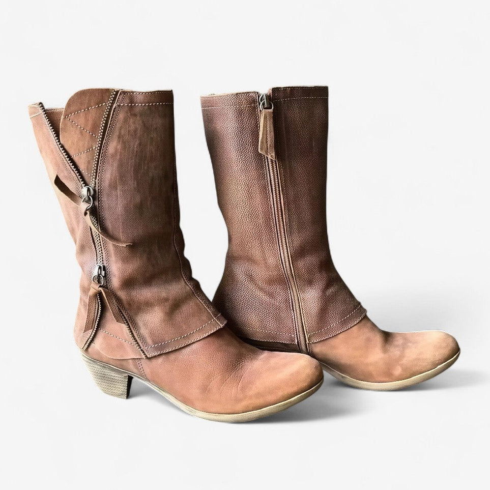 Pascaline | Bottines Mi-mollet en Cuir à Zip – vue portée
