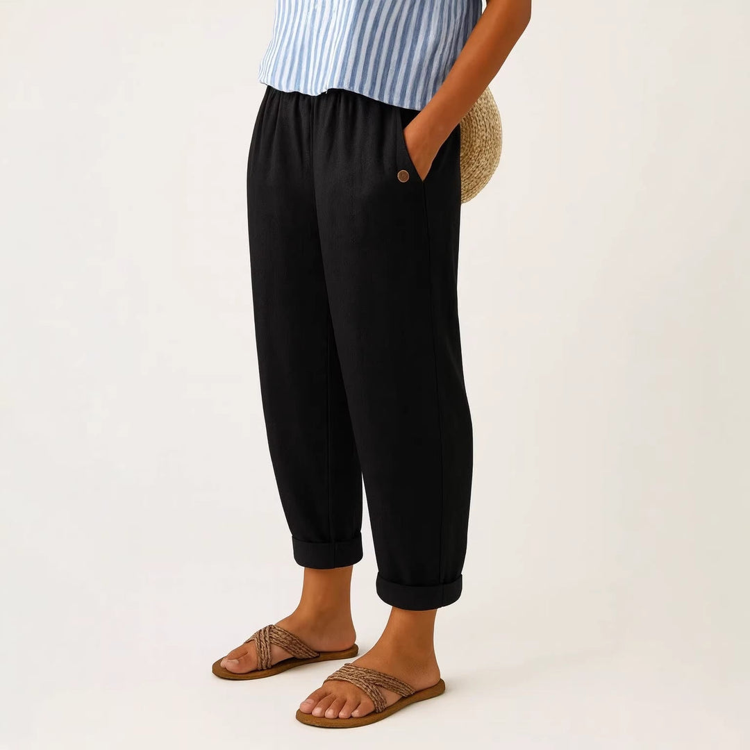 PANTALON FUSELÉ EN LIN MÉLANGÉ POUR FEMMES