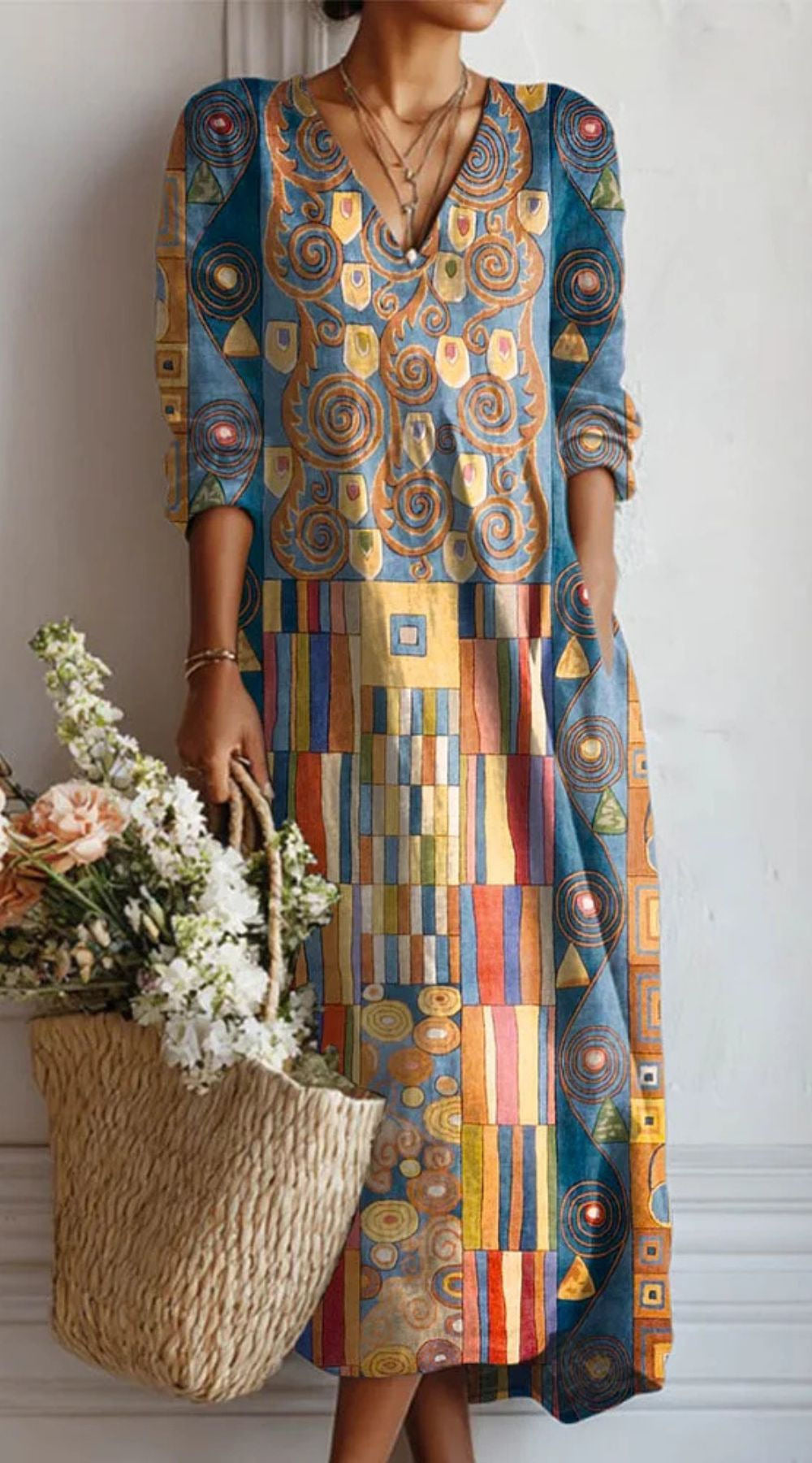 ROBE MIDI EN LIN FLORAL ANCIEN POUR FEMMES