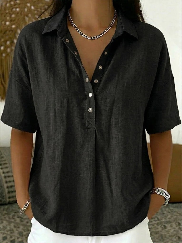 BLOUSE À COL EN V AVEC BOUTONS POUR FEMMES