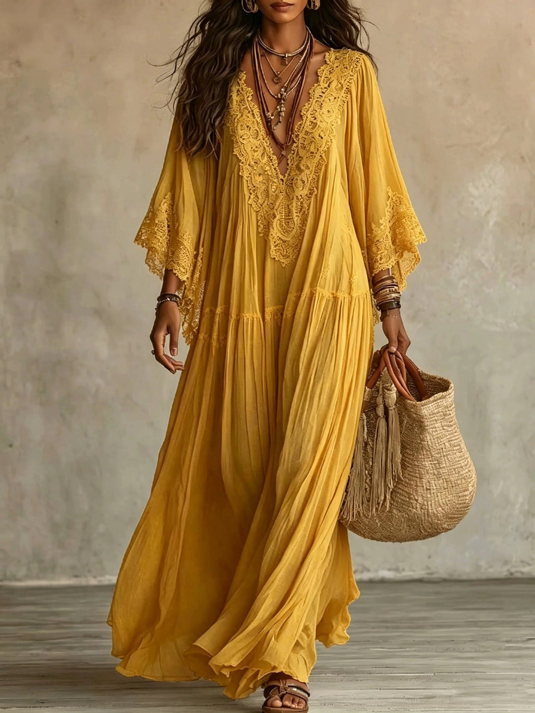 ÉLÉGANTE ROBE MAXI EN DENTELLE POUR FEMMES