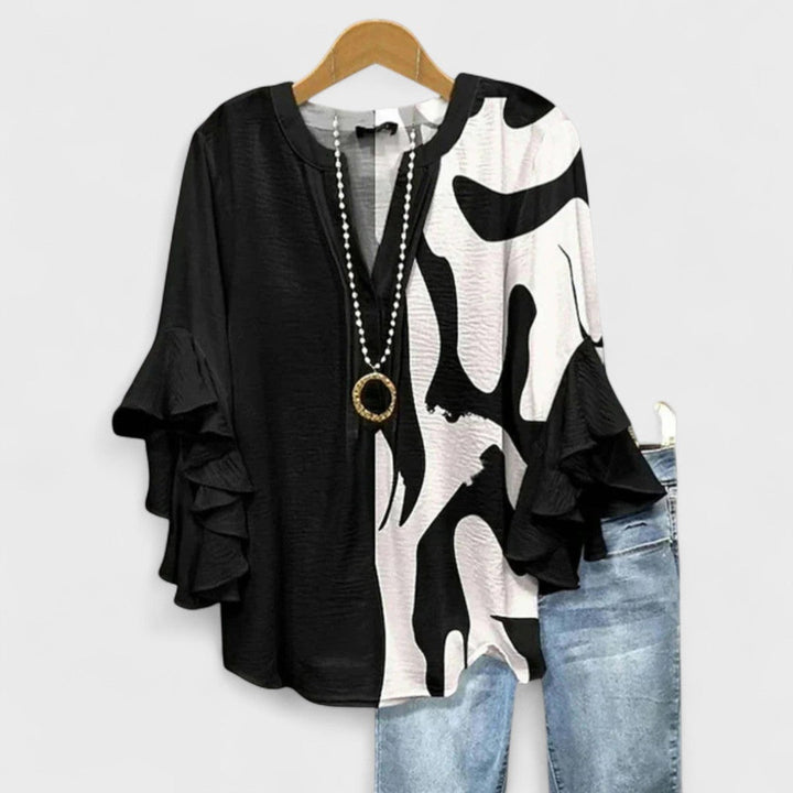 Maryse | Blouse Col V à Manches Volantées – Noir