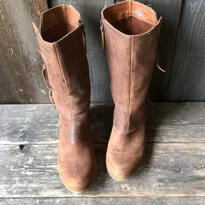 Pascaline | Bottines Mi-mollet en Cuir à Zip – vue de face