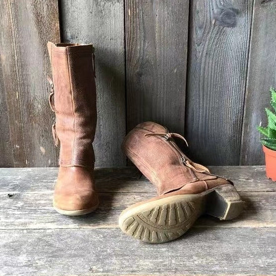 Pascaline | Bottines Mi-mollet en Cuir à Zip – détail du zip latéral