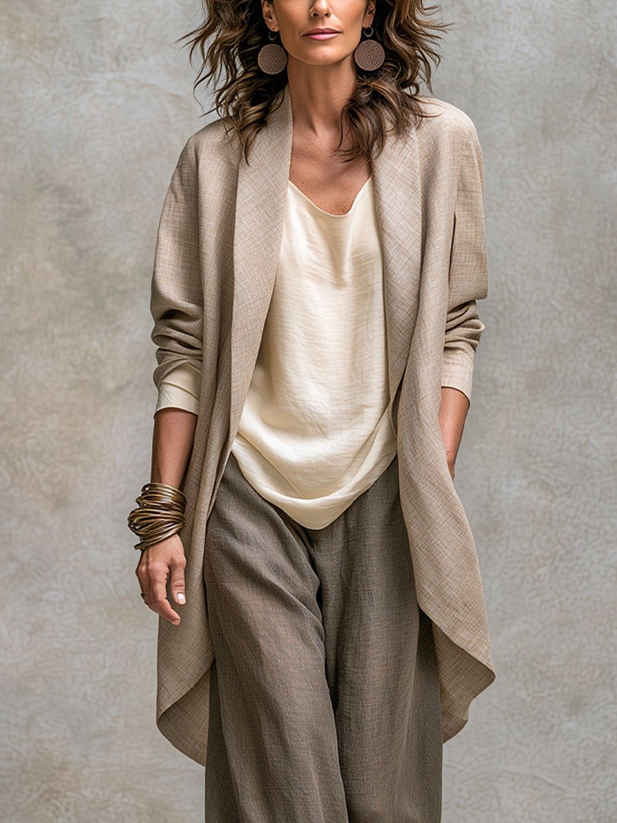 Ensemble trois pièces ton sur ton - pantalon à jambes larges