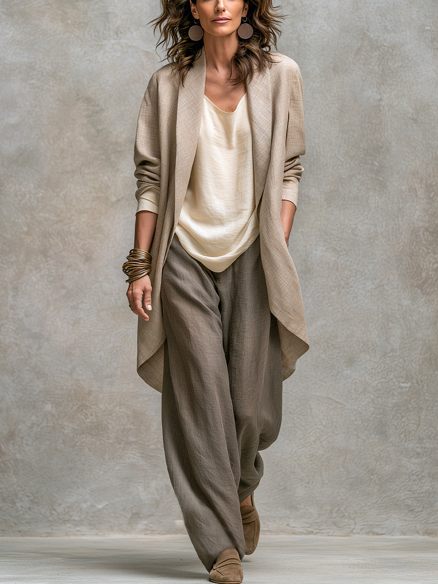 Ensemble trois pièces ton sur ton - veste, top et pantalon large