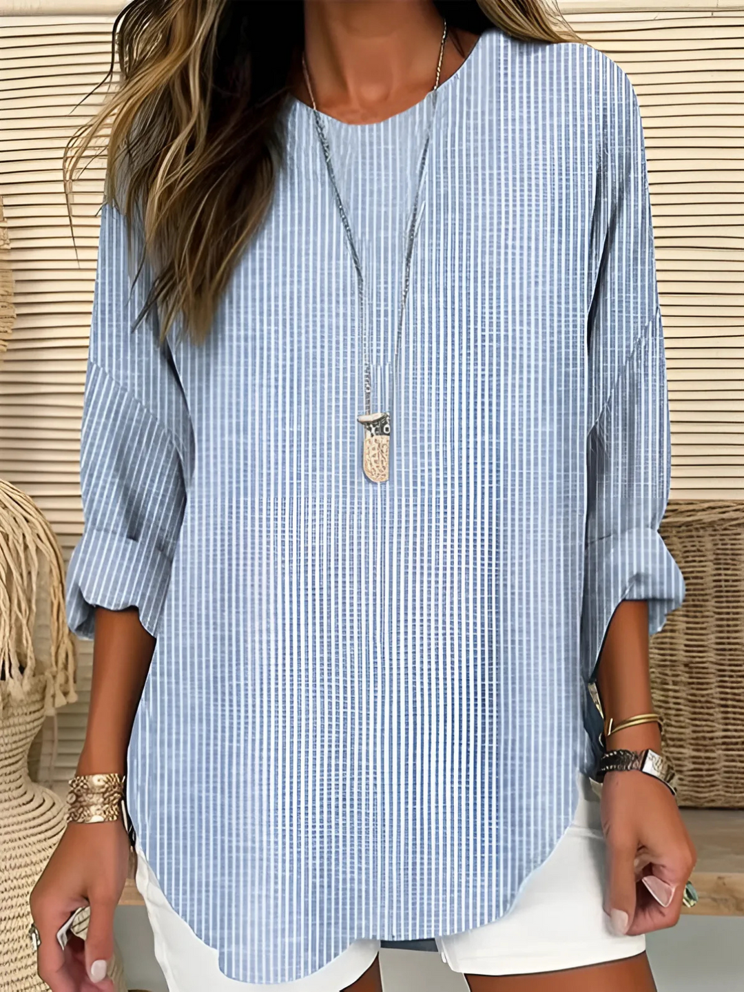 BLOUSE À RAYURES DÉTENDUE POUR FEMMES